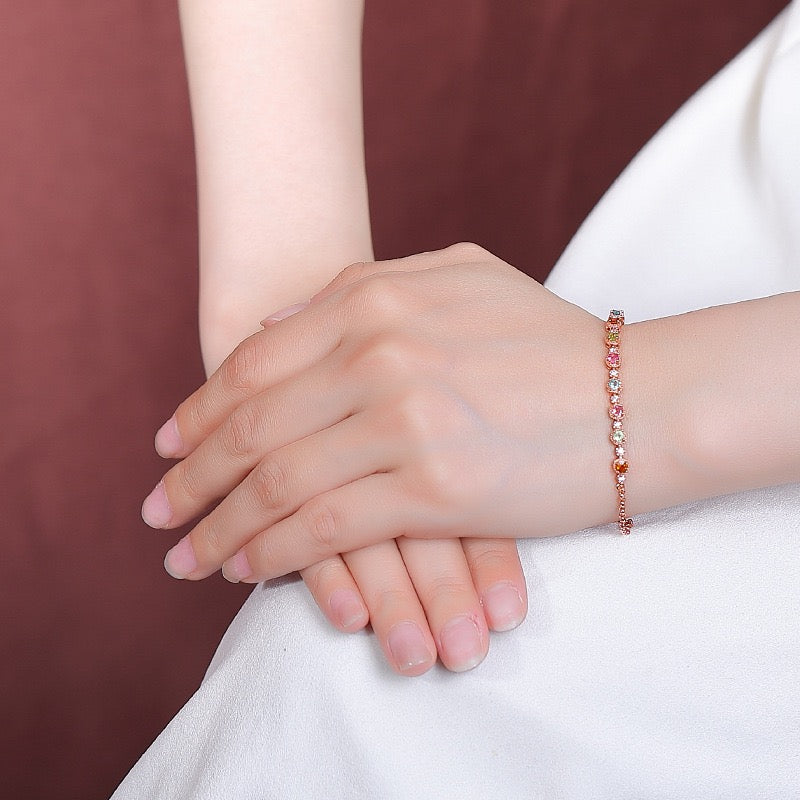 Natural Tourmaline S925 Sterling Trendy Luxury Colorful Cute Candy Gem Rose Gold Bracelet - Must - Have Fashion Jewelry