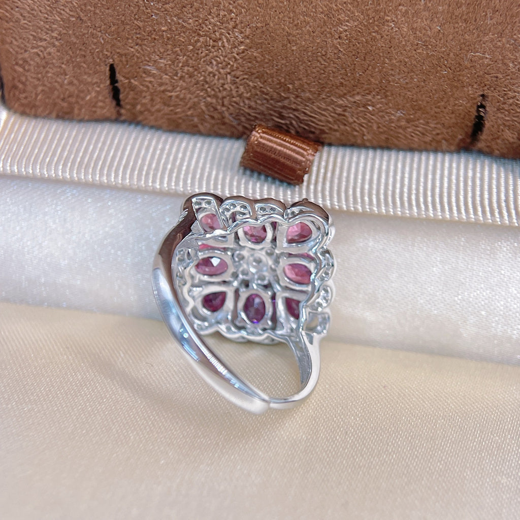 S925 Silver Platinum Plated Inlaid Natural Magnesia Garnet Ring