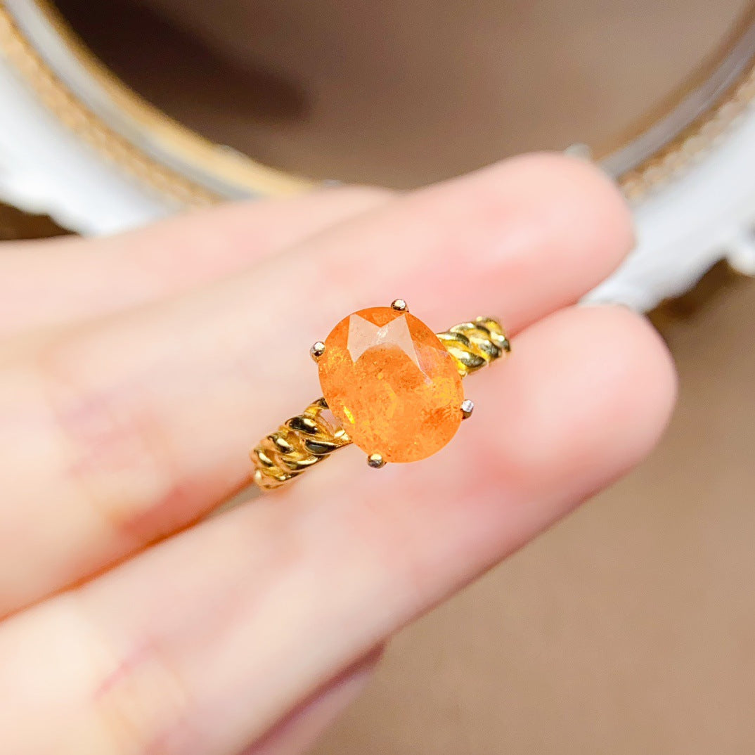 S925 Silver Inlaid Main Stone 7*9mm Natural Garnet Ring