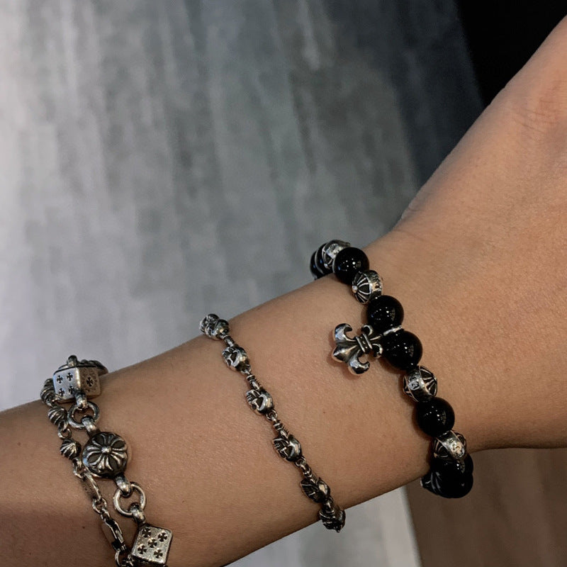 8mm Boy Scout Flower Obsidian Bracelet