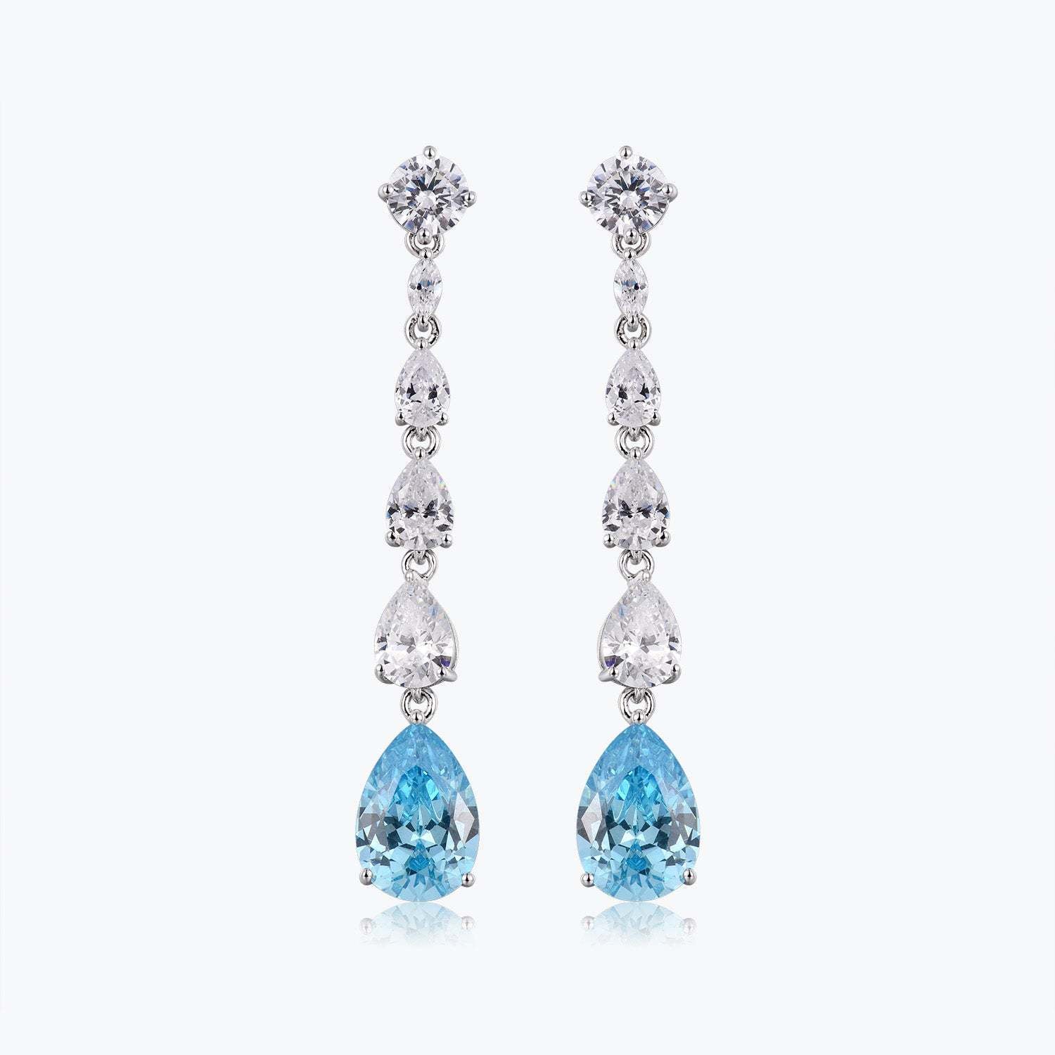 Zircon Tassel Stud Earrings S925 Silver Electroplated White Gold Refreshing Imitation Aquamarine Water Drop Earrings