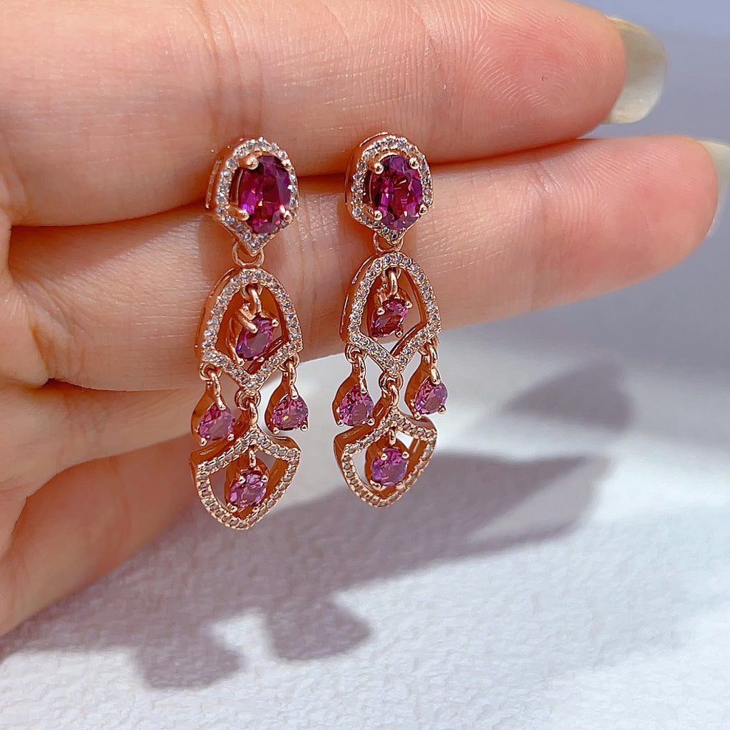 S925 Silver Plated Rose Gold Inlaid Magnesium Aluminum Main Stone 3*4mm Garnet Earrings