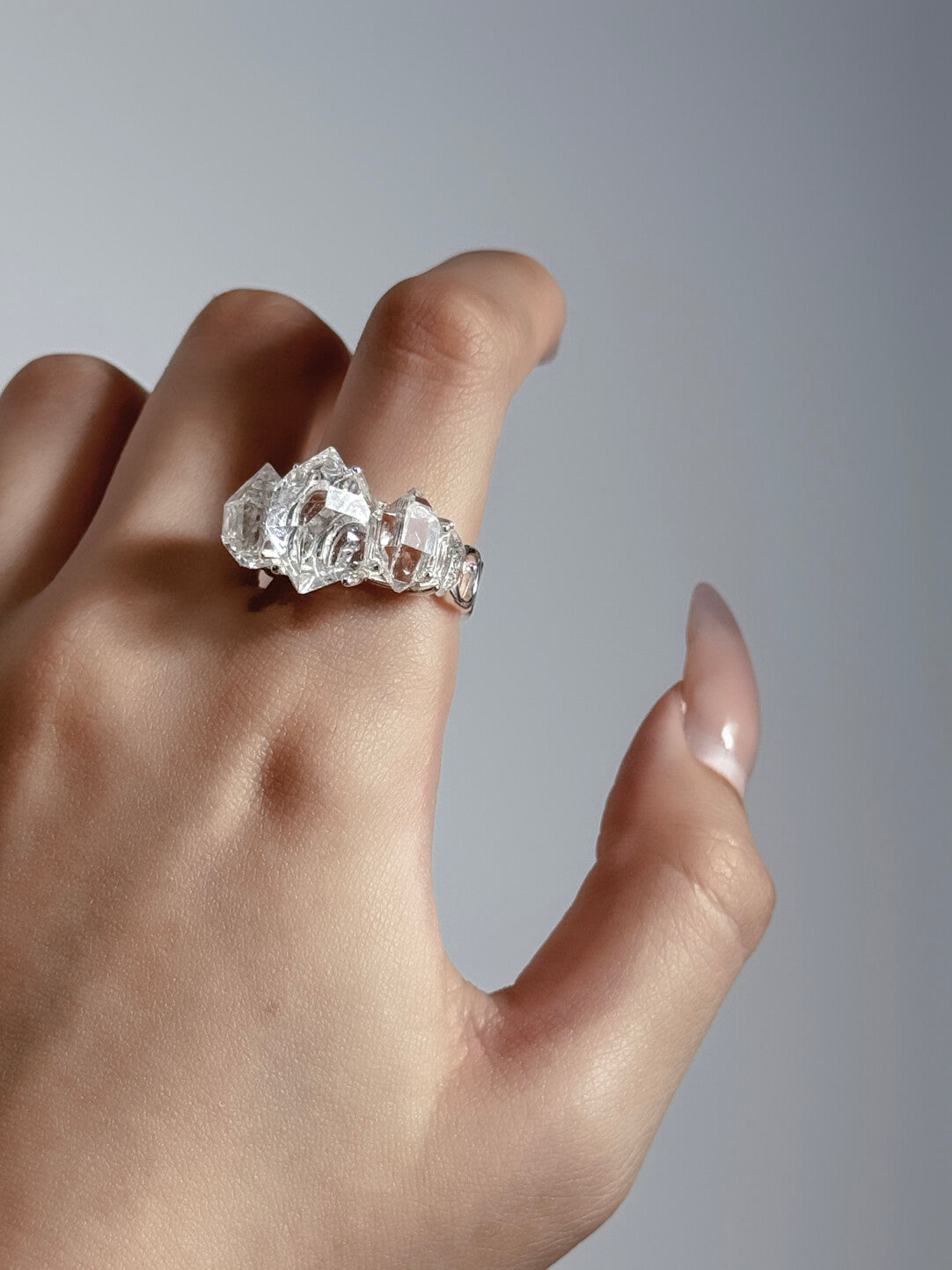 Natural Flash Crystal Ring Original Design Customization Silver Ring · White Flash Version 925 Silver Open Ring