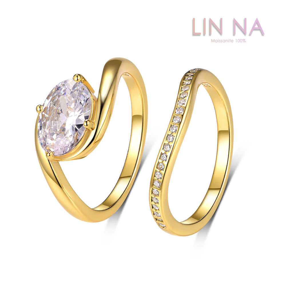 S925 Silver Set Egg-Shaped Moissanite Ring Combination Ring Independent Stand Hot Sale Elegant Simple Style