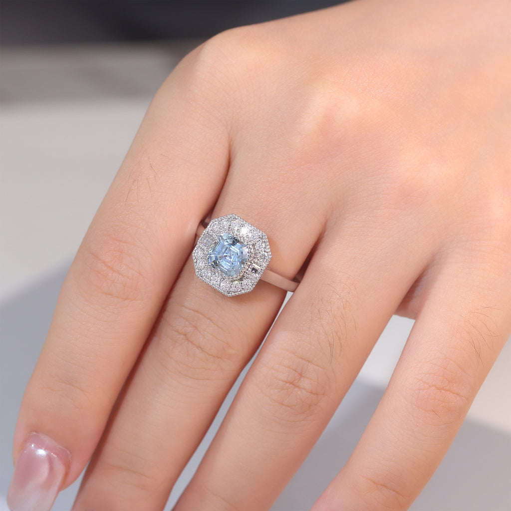 18K Gold Ring for Women Cross-Border Live Streaming Ascher Aquamarine Ring