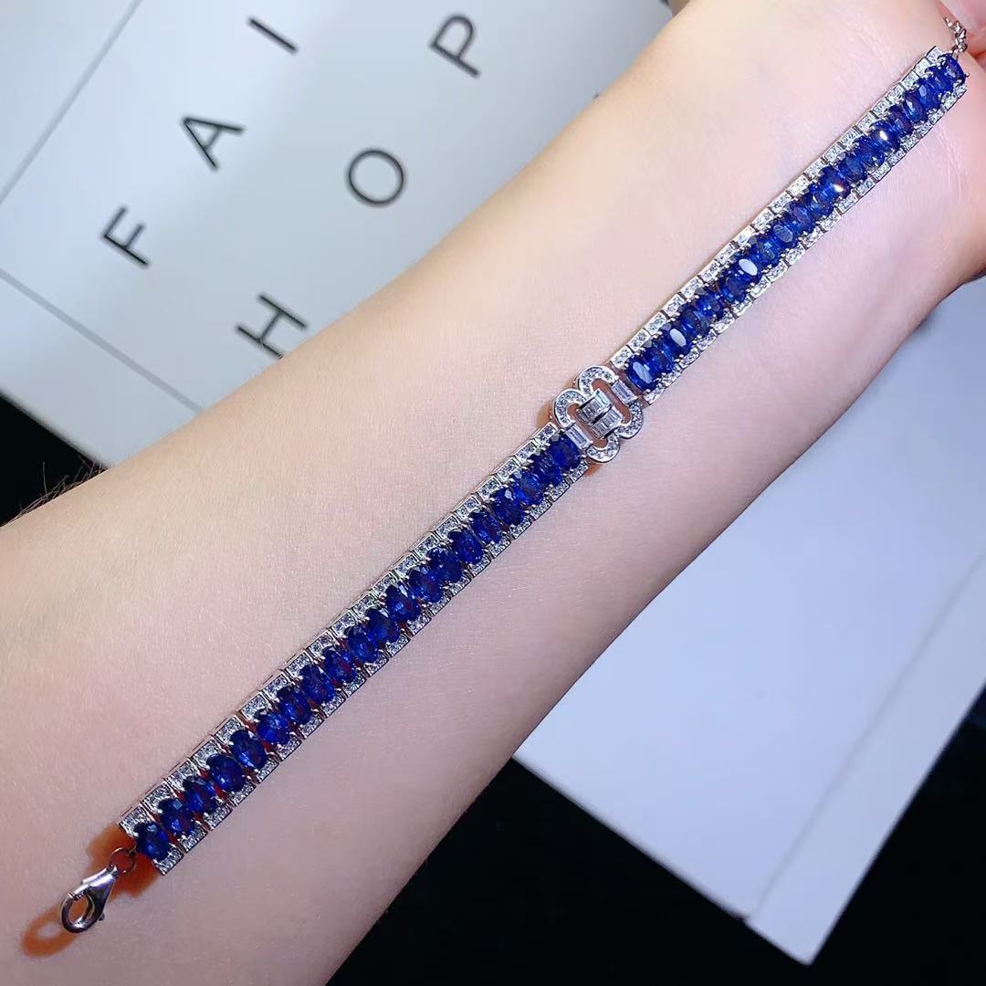 Sri Lanka Sapphire Inlaid S925 Light Luxury Heavy Craft Full Diamond High-end Exquisite Pure Silver Bracelet