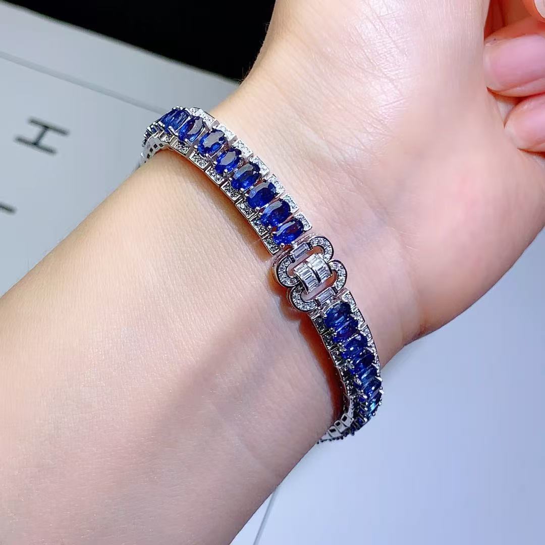 Sri Lanka Sapphire Inlaid S925 Light Luxury Heavy Craft Full Diamond High-end Exquisite Pure Silver Bracelet