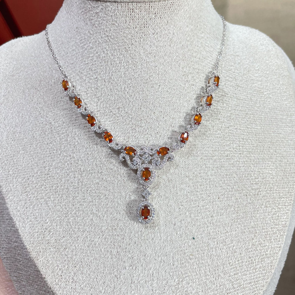 S925 Silver Inlaid Natural Fenda Garnet Luxury Y-shaped Necklace