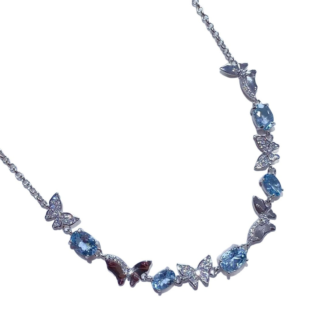 Natural Aquamarine Necklace 925 Sterling Silver Butterfly Exquisite Light Luxury Niche Design High-end Colorful Gemstone Collarbone Chain