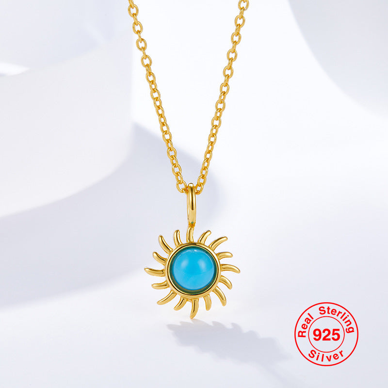 New Full Body S925 Silver Solar System Wind Wheel Opal Turquoise Pendant Necklace
