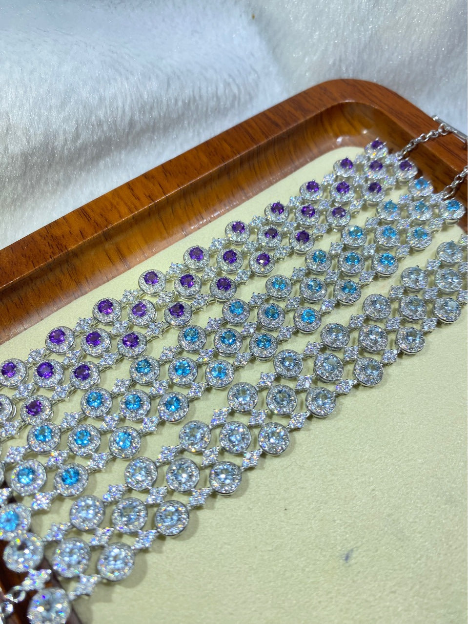 New S925 Silver Inlaid Aquamarine Amethyst Topaz Natural Tanzanite Bracelet
