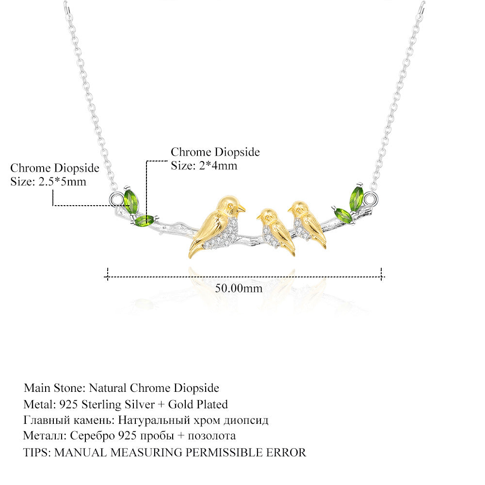 Designer Style High-End Pendant Bird Natural Style Design S925 Silver Natural Gemstone Necklace Pendant