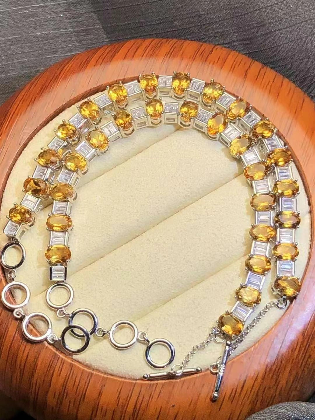 Natural Yellow Crystal Bracelet S925 Silver Fashionable Elegant Simple Women's Style