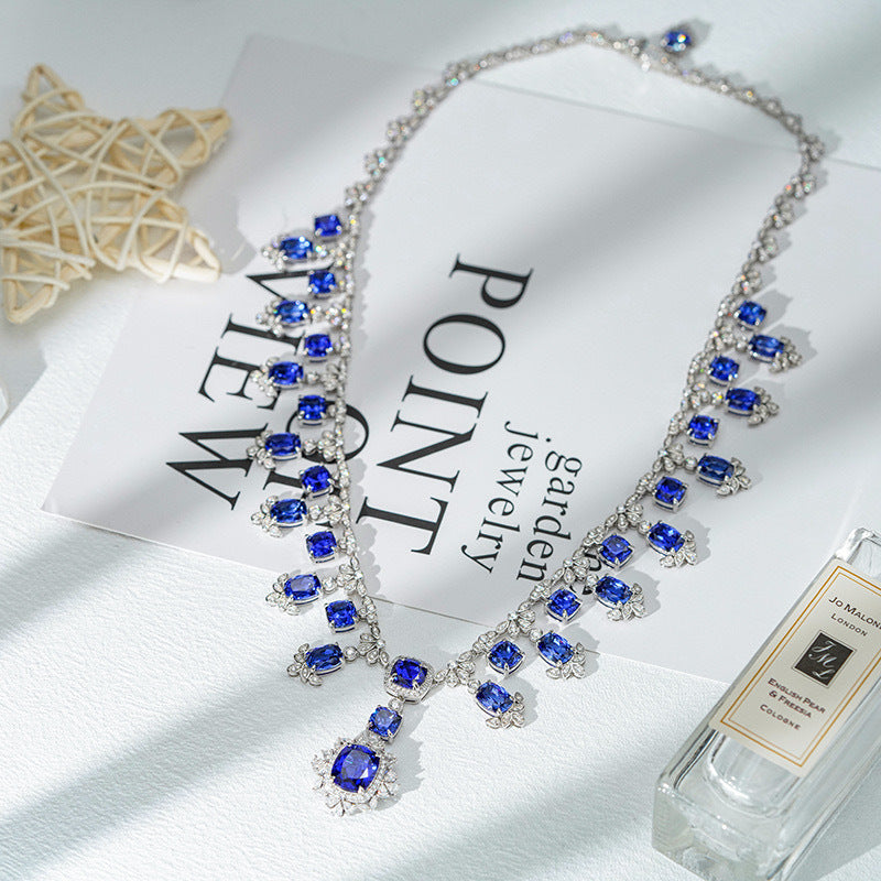 S925 Sterling Silver Cultivated Sapphire Pillow Necklace Light Luxury High Sense Luxury Necklace