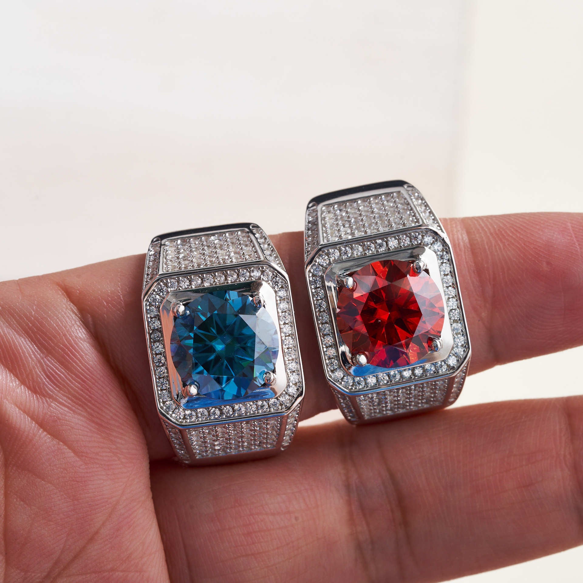 Sterling Silver S925 Moissanite Women's Ring 5 Carat 11mm Deep Sapphire Blue Red Moissanite Men's Ring
