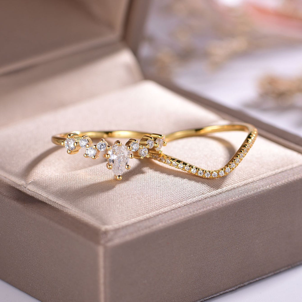 S925 Silver Combination Two-Piece Moissanite Ring Set Ring Hot Sale Independent Station Hot Selling Wholesale