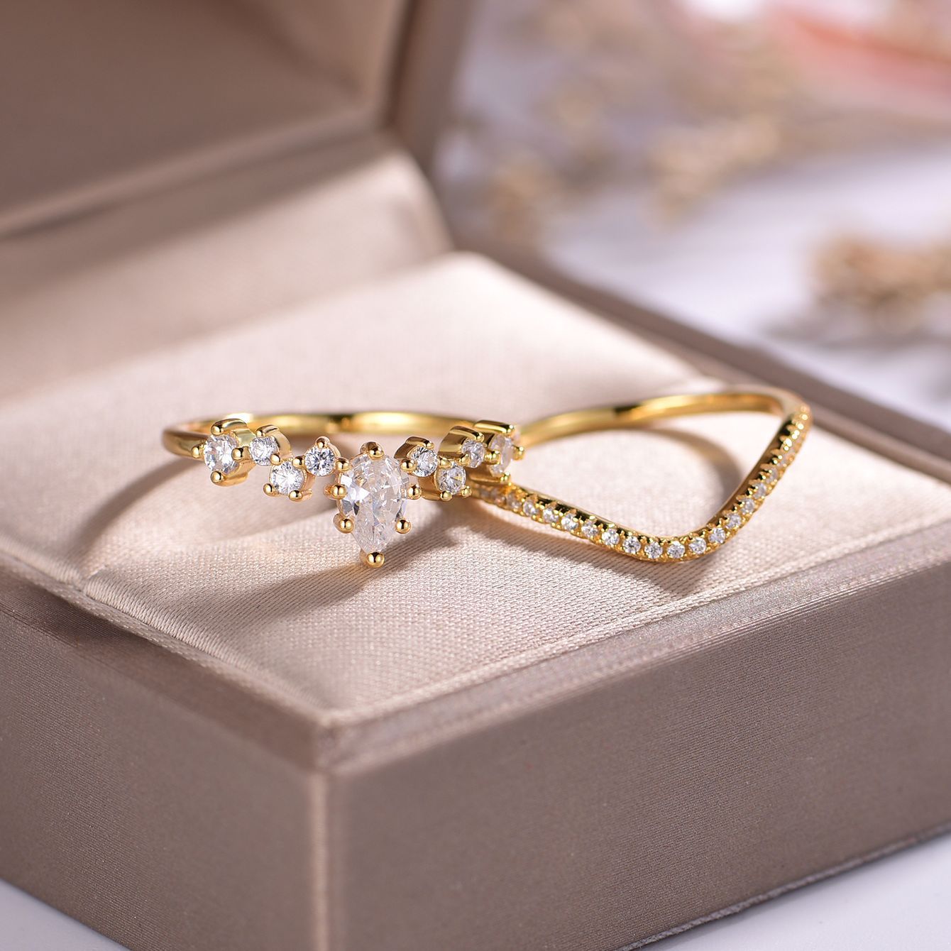 S925 Silver Combination Two-Piece Moissanite Ring Set Ring Hot Sale Independent Station Hot Selling Wholesale