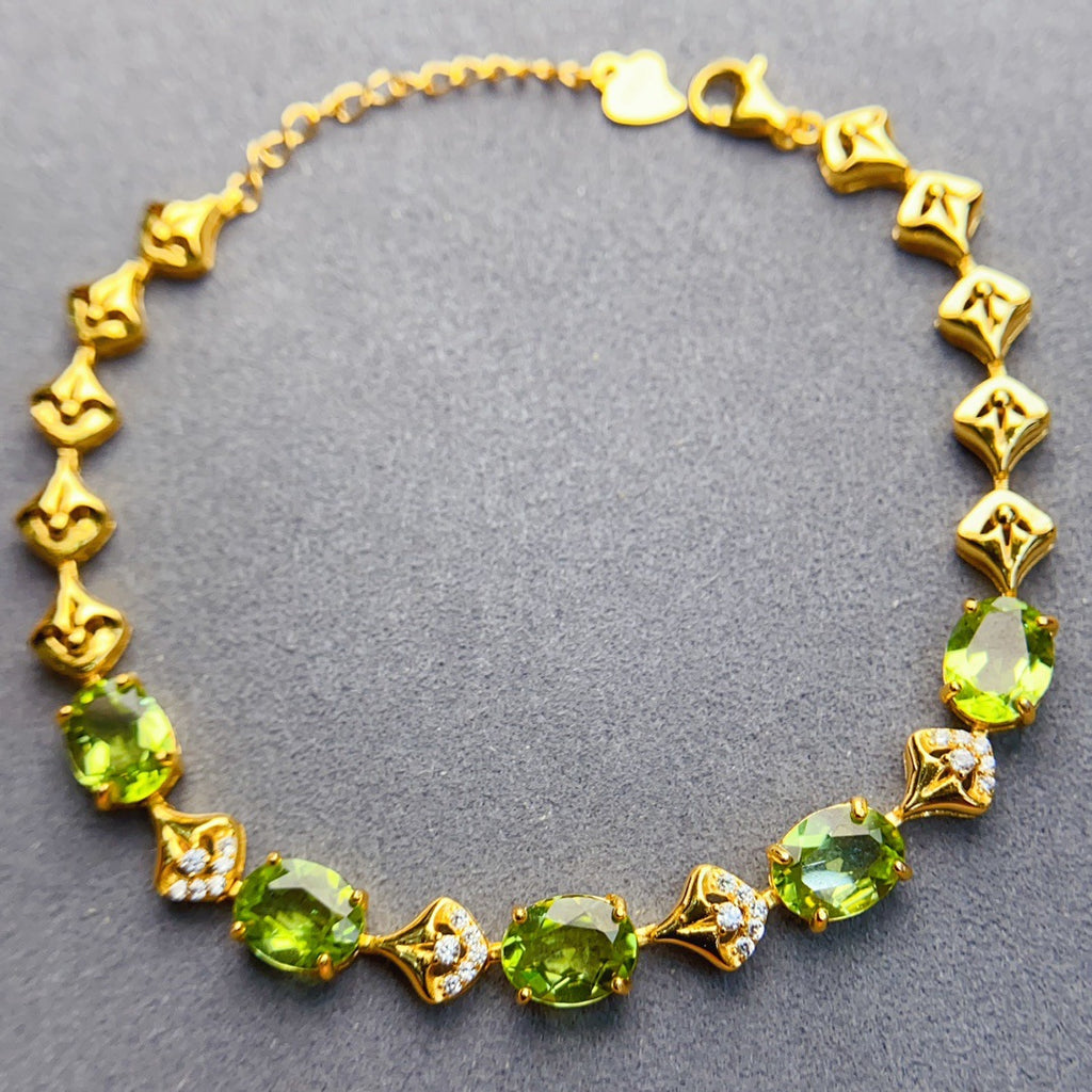 S925 Silver Inlaid Main Stone 6*8mm Natural Peridot Bracelet