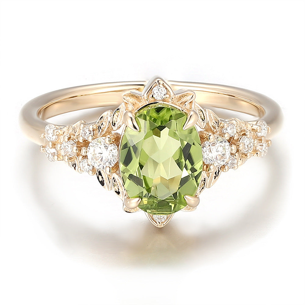 18K Gold Gemstone Ring Customized Olive Green Real Gold Ring