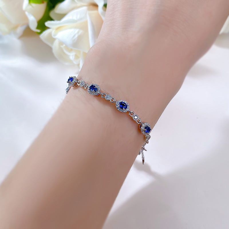 S925 silver simulation sapphire 3*4 oval drill bracelet