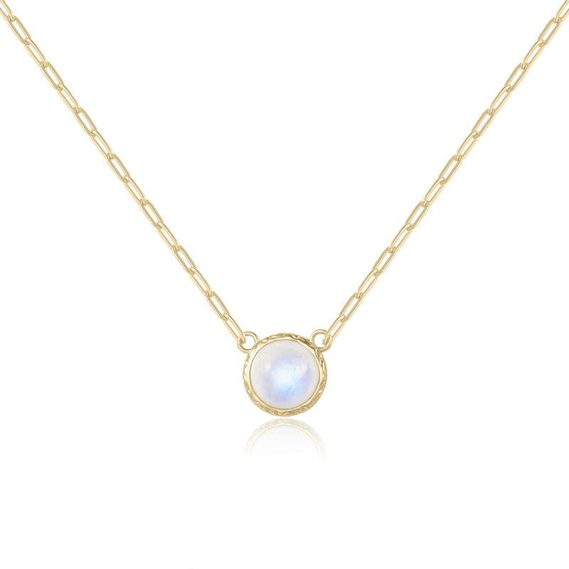 Natural Cream Blue Moonstone Necklace S925 Sterling Silver Inlaid Gemstone Expanded Long Chain