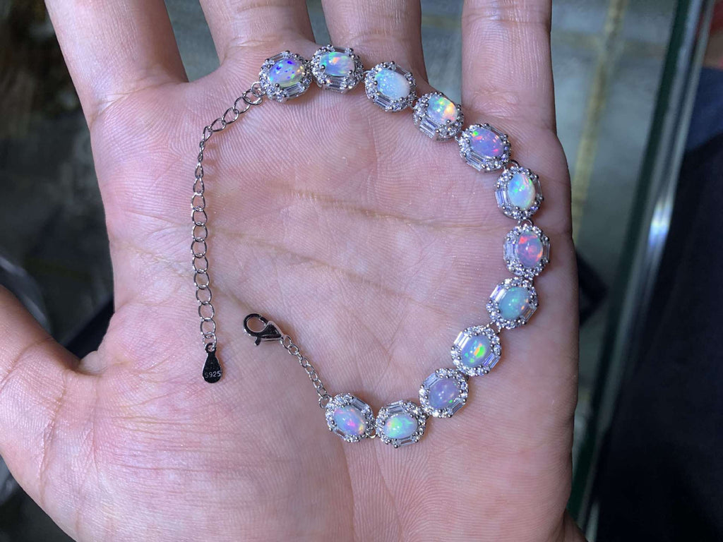 S925 Sterling Silver Inlaid Size 4*6mm Natural Opal Bracelet