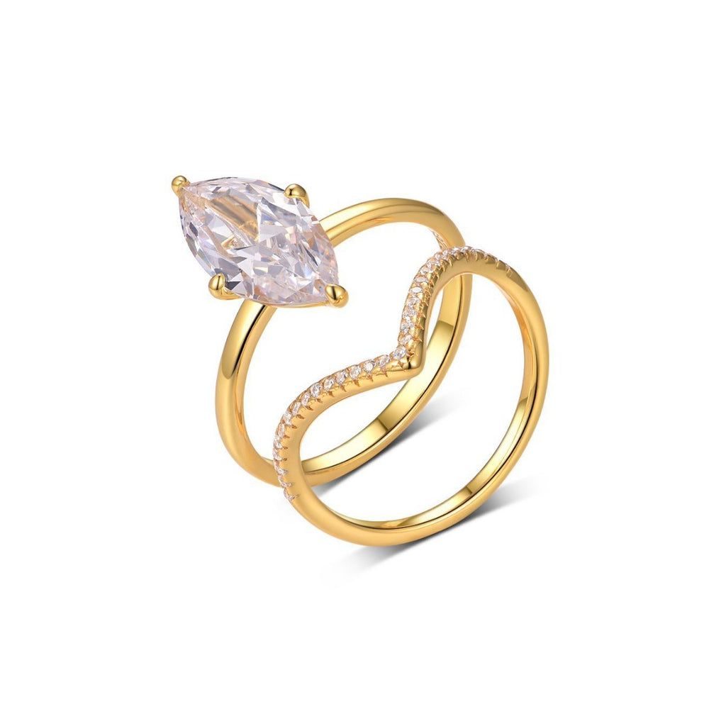 S925 Silver Moissanite Popular Ring for Women Water Drop Main Stone Two-Circle Stacking Set Wholesale