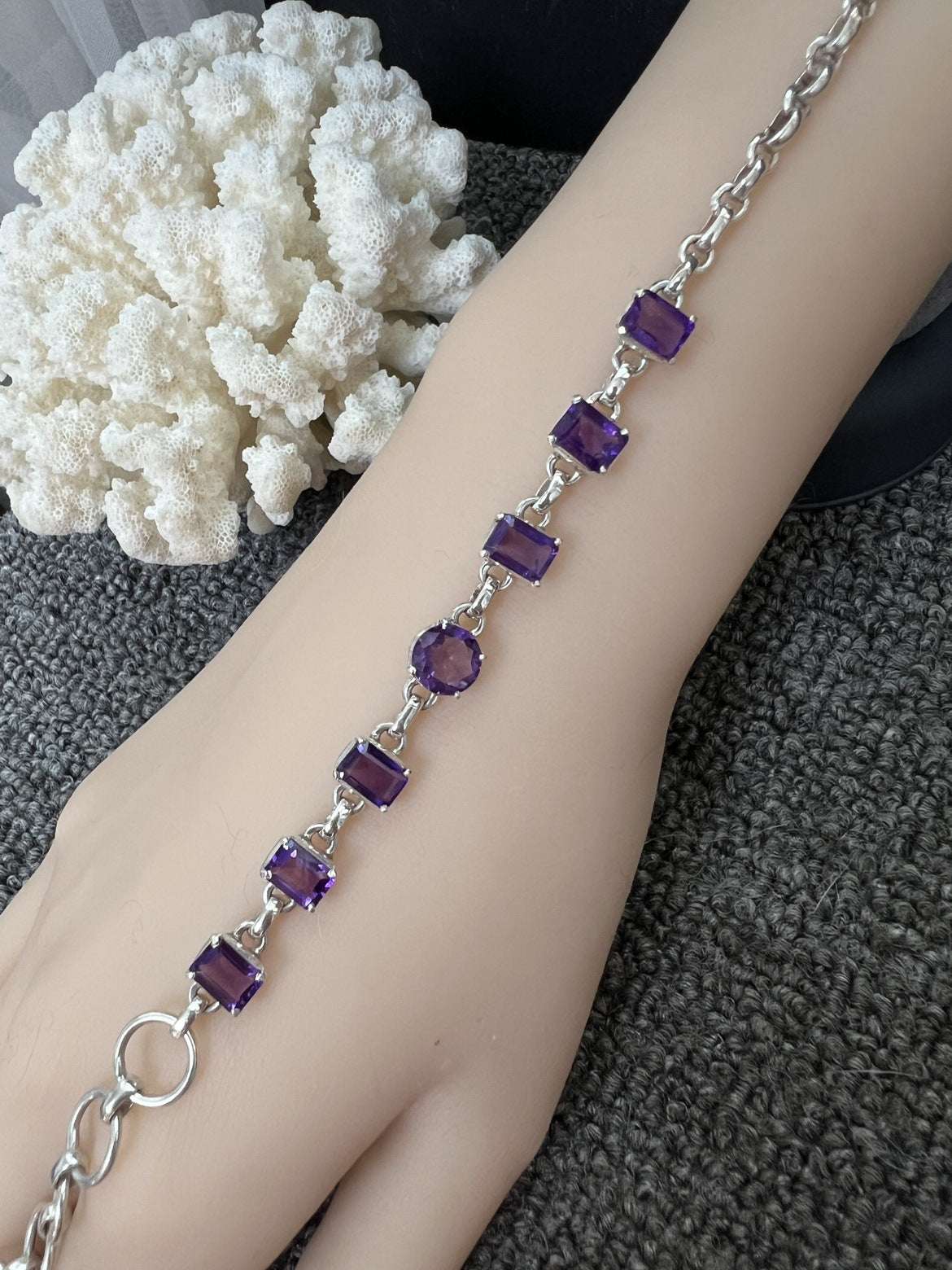 Nepal Handmade 925 Inlaid Yellow Crystal Ruby Amethyst Opal Stone Vintage Bracelet