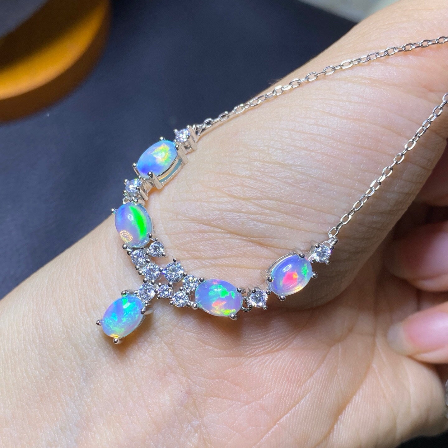 S925 Silver Fine Craft Inlaid Main Stone 5*7mm Pure Natural Opal Necklace Crystal Clean Bracelet