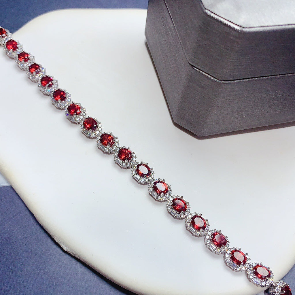 S925 Silver Inlaid Light Luxury Exquisite High-end Natural Garnet Bracelet