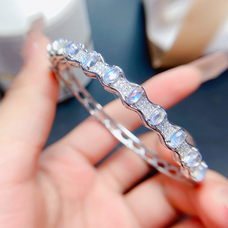 Natural Moonstone Bracelet 925 Silver Inlaid with Certificate Exquisite Packaging Gift Bracelet