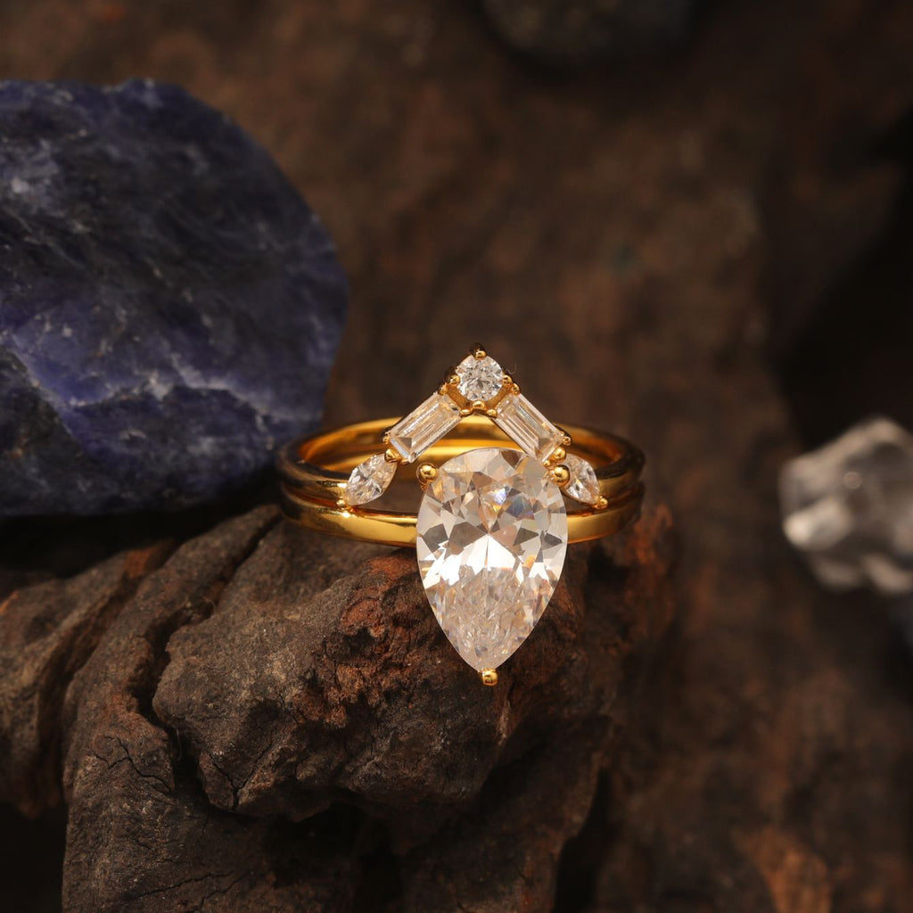 S925 Silver Moissanite Water Drop Stacking Rings for Women Set Niche Simple Style Hot Sale