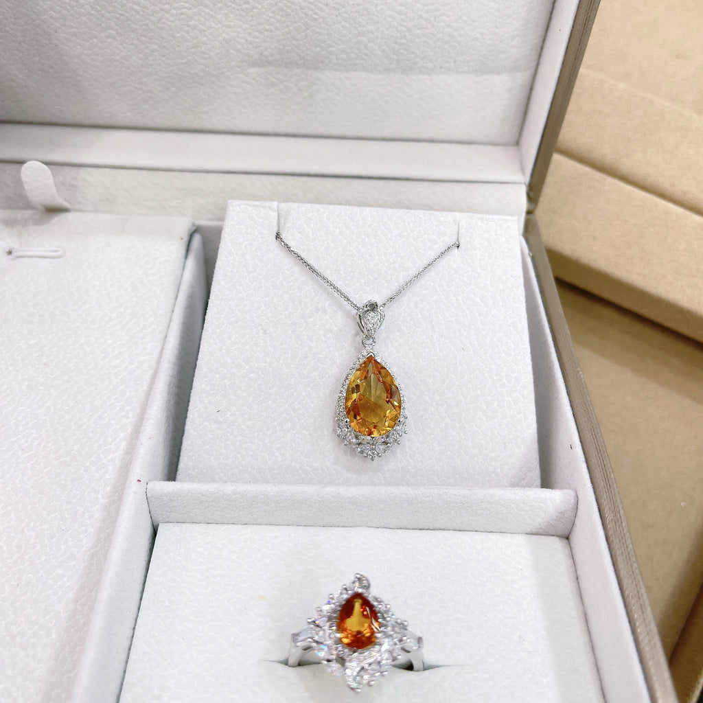 Light Luxury Design Sense Colorful Treasure S925 Silver Plated 18K Gold Natural Yellow Crystal Set