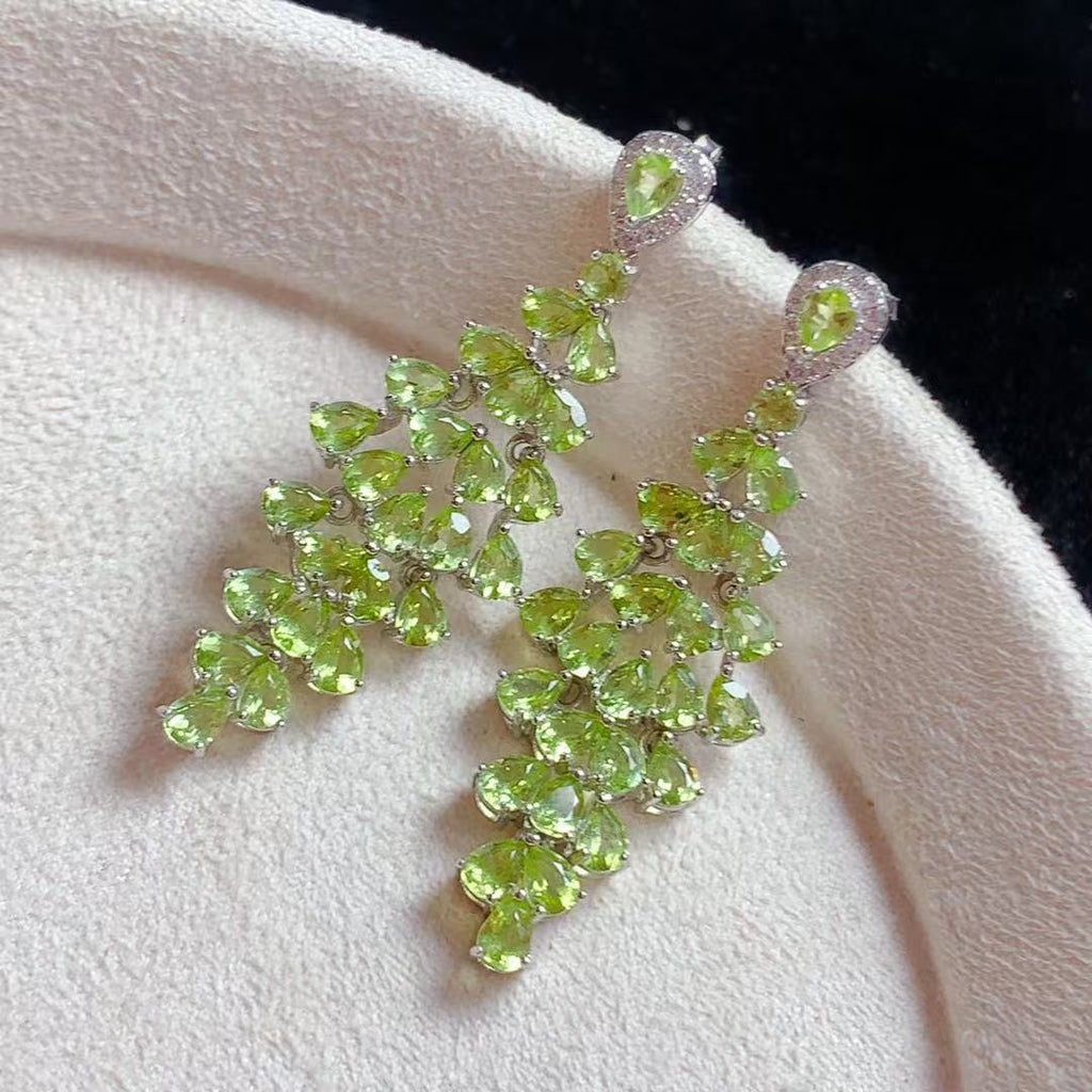 S925 sterling silver earrings with natural olivine