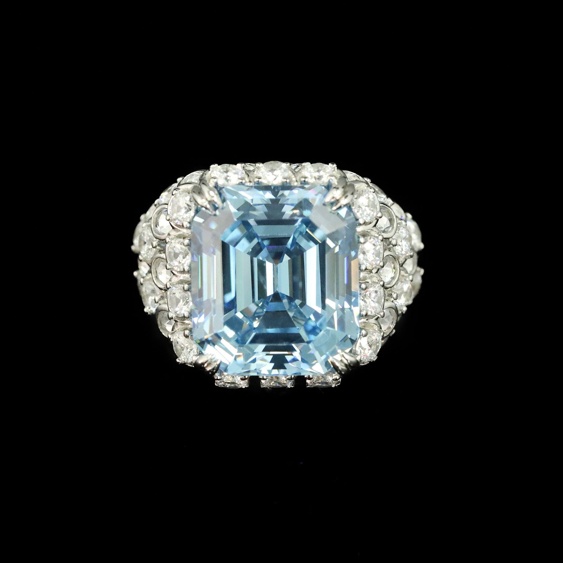 925 Silver Gold Plated Ring 16 Carat High Carbon Diamond Aquamarine Emerald Cut Fish Scale Jewelry Women's Ring