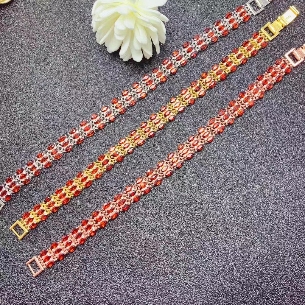 925 Silver Inlaid Natural Garnet Mozambique Bracelet
