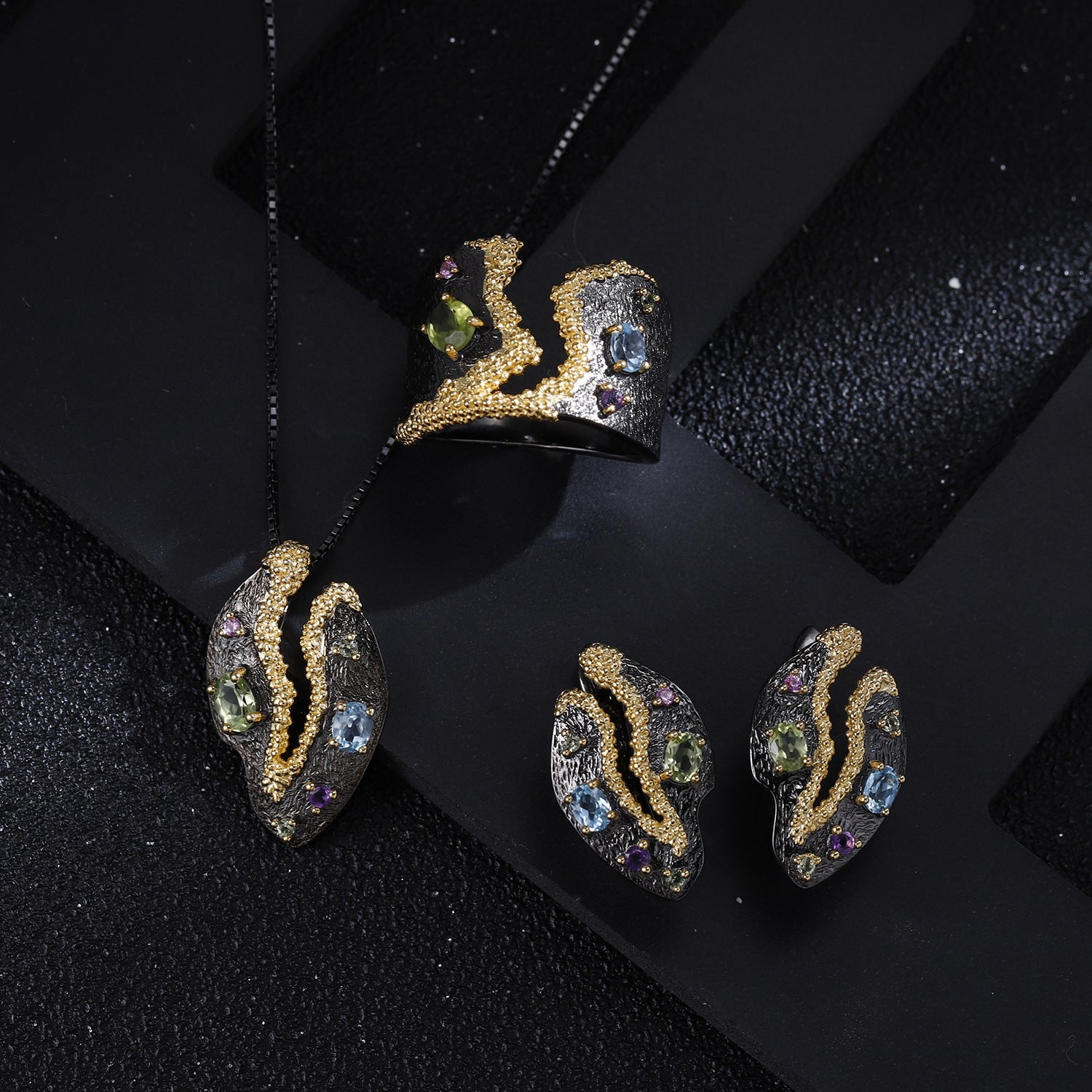 Italian Craft Designer Gemstone Ring Vintage Court Style High-end S925 Silver Natural Colored Gemstone Ring