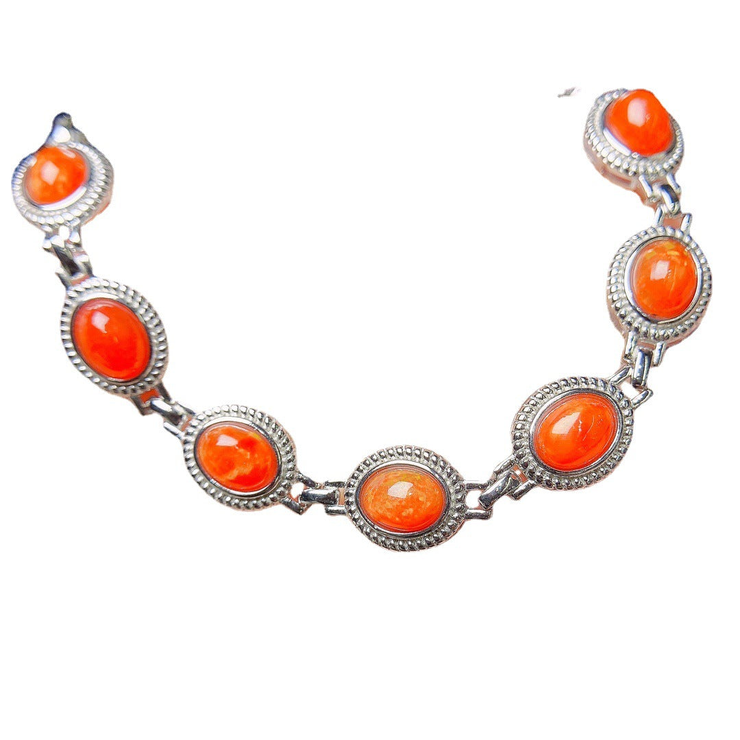 S925 Silver Inlaid Main Stone 6*8 Natural Fire Opal Bracelet
