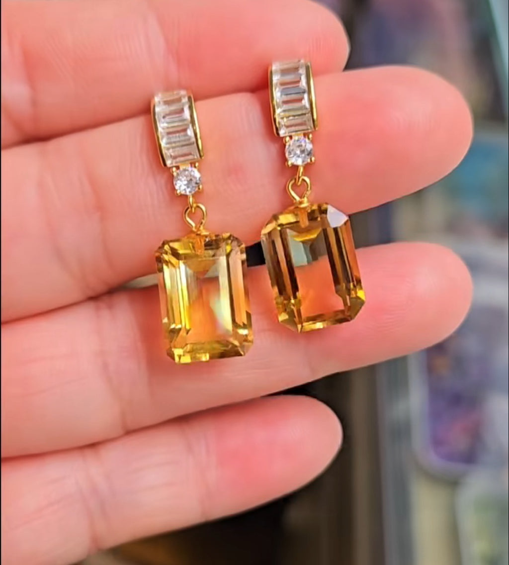 Natural Brazilian Precision Craft S925 Silver Inlaid Yellow Crystal Earrings