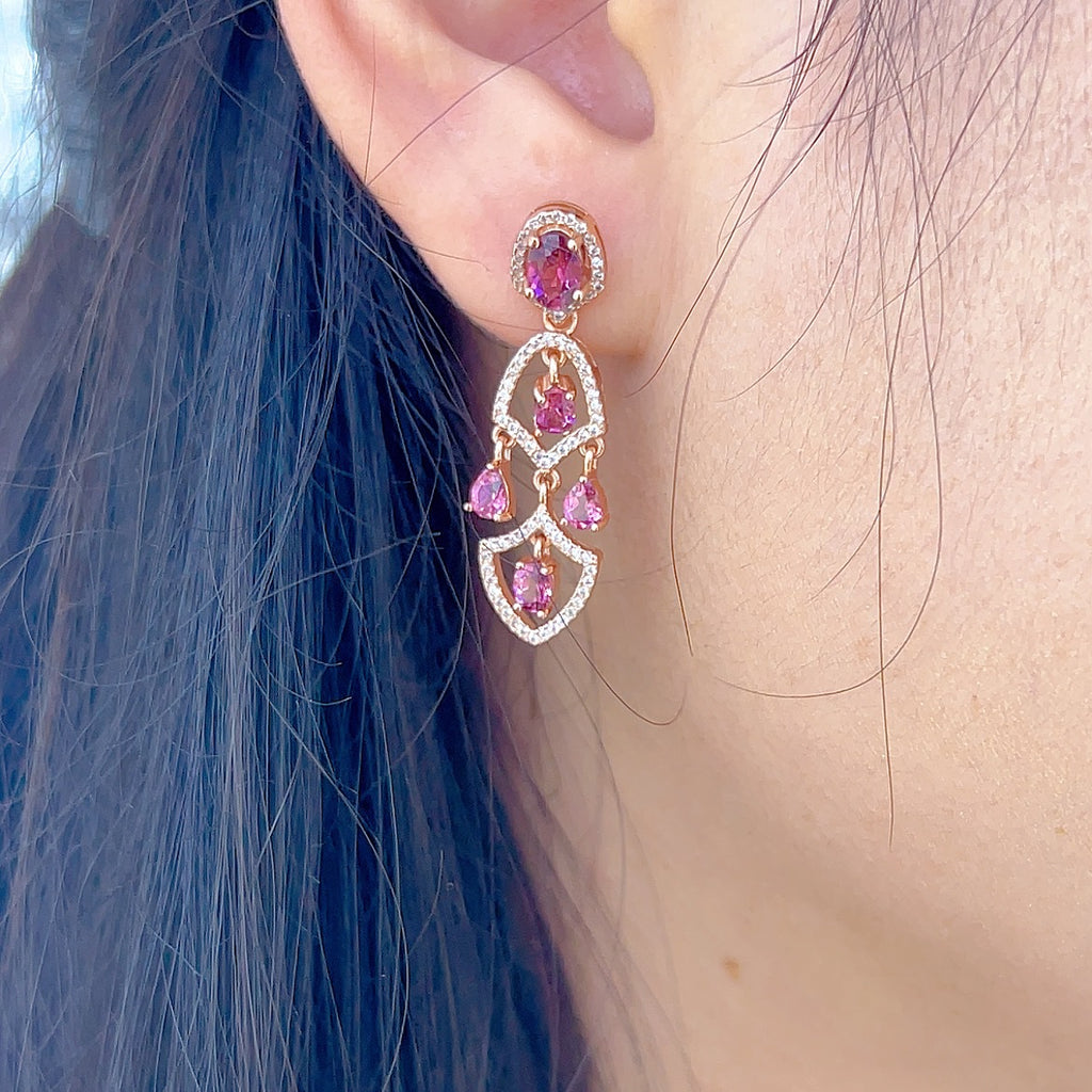 S925 Silver Plated Rose Gold Inlaid Magnesium Aluminum Main Stone 3*4mm Garnet Earrings