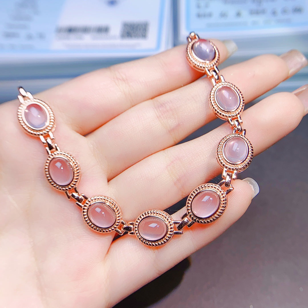 S925 Silver Inlaid Main Stone 7*9 Natural Pink Crystal Bracelet