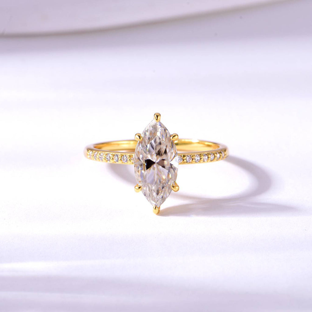 S925 Silver Horse Eye Shape Moissanite Ring Independent Stand Hot Sale Ring Simple Classic Moissanite Ring