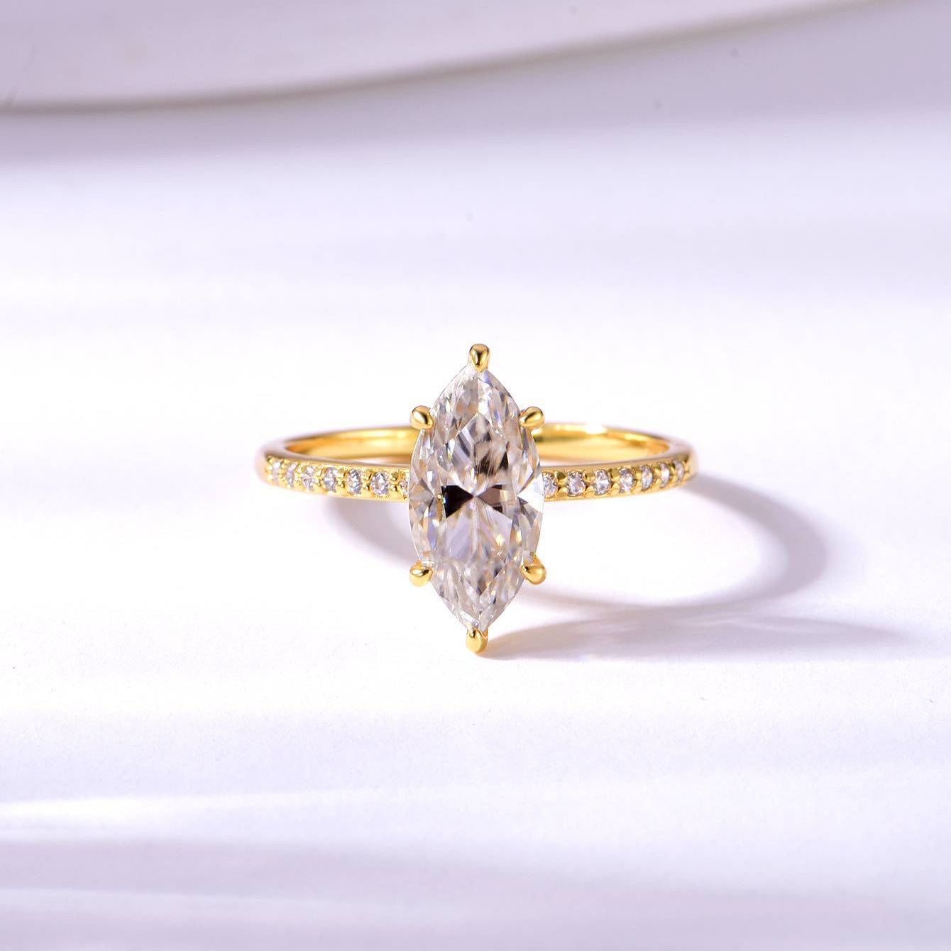 S925 Silver Horse Eye Shape Moissanite Ring Independent Stand Hot Sale Ring Simple Classic Moissanite Ring