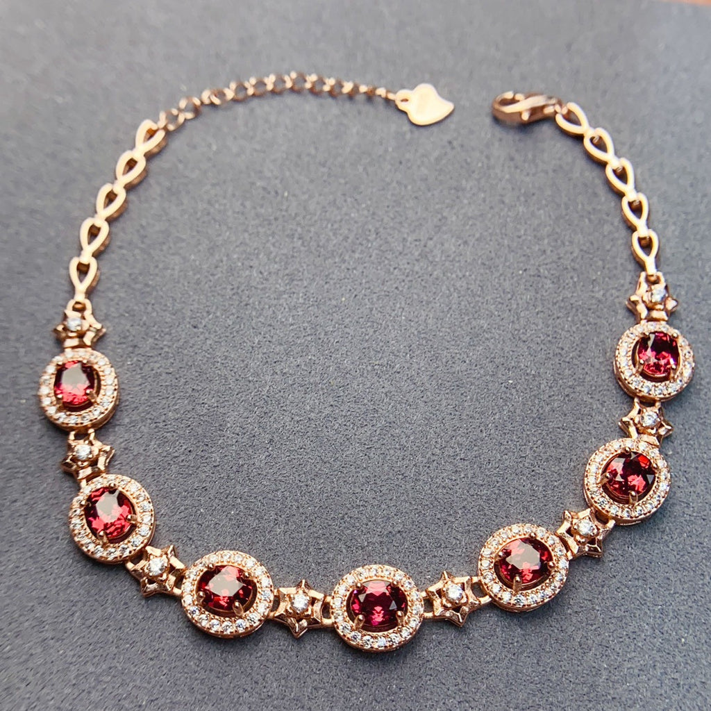 Natural Garnet Star and Gemstone Bracelet S925 Silver Inlaid with 4*5 Main Stone