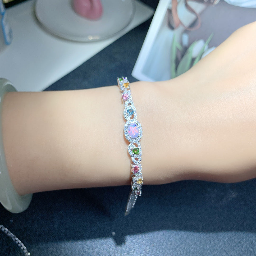 S925 Silver Inlaid Main Stone 5*7 Natural White Opal Bracelet