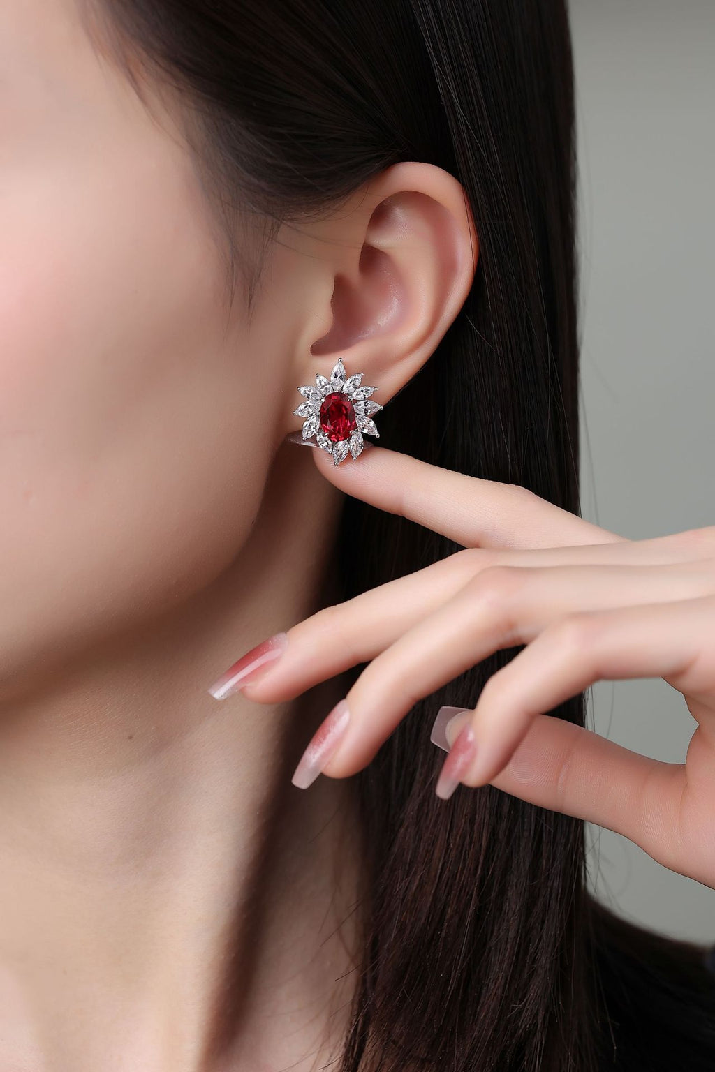 6 Carat Cultivated Ruby Stud Earrings New Women's Luxury S925 Silver Elegant Earrings