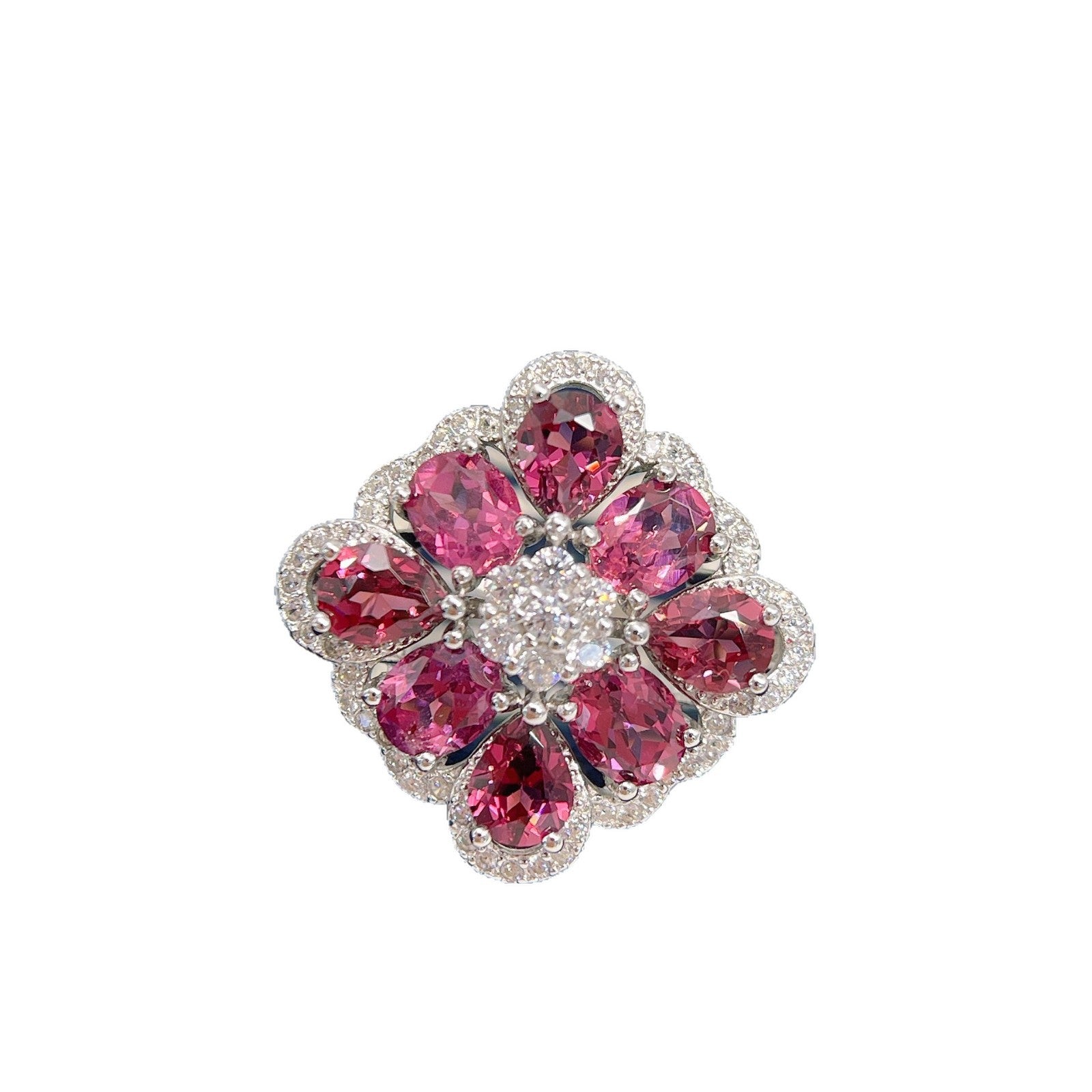 S925 Silver Platinum Plated Inlaid Natural Magnesia Garnet Ring