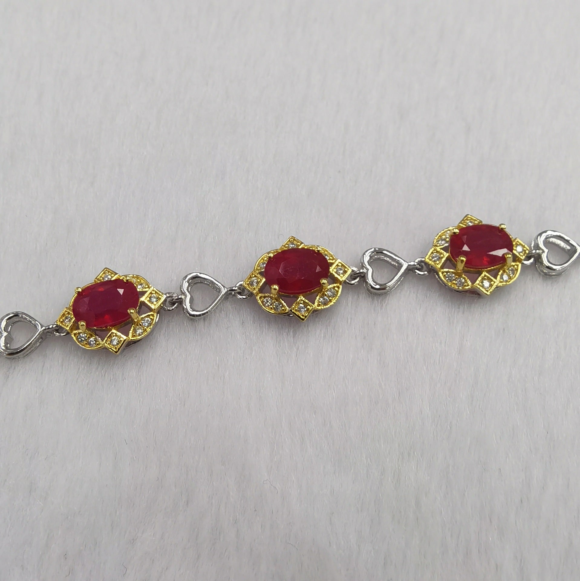 S925 Silver Plated Two-tone Inlaid Ruby Bracelet Fashion Crystal