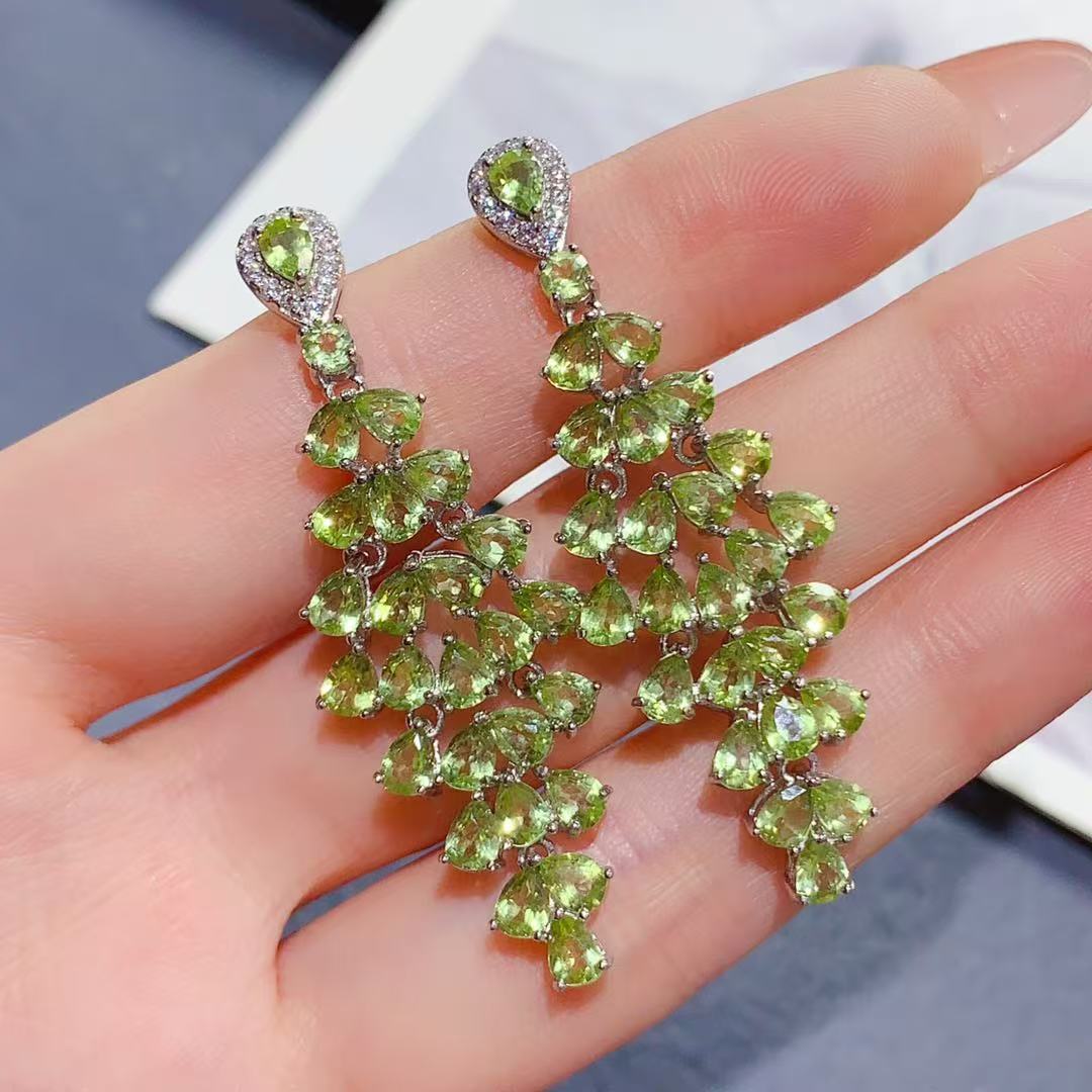S925 sterling silver earrings with natural olivine