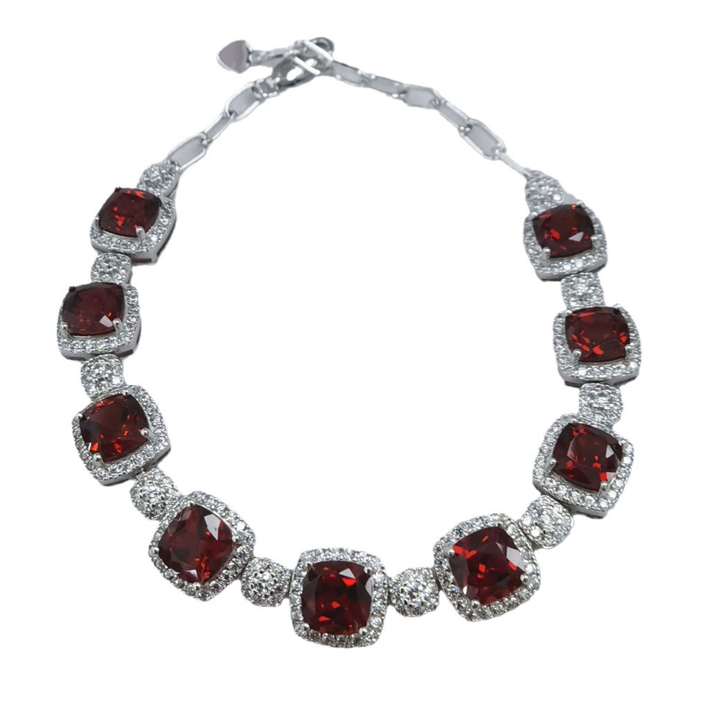 S925 Silver Platinum Plated Inlaid Garnet Bracelet